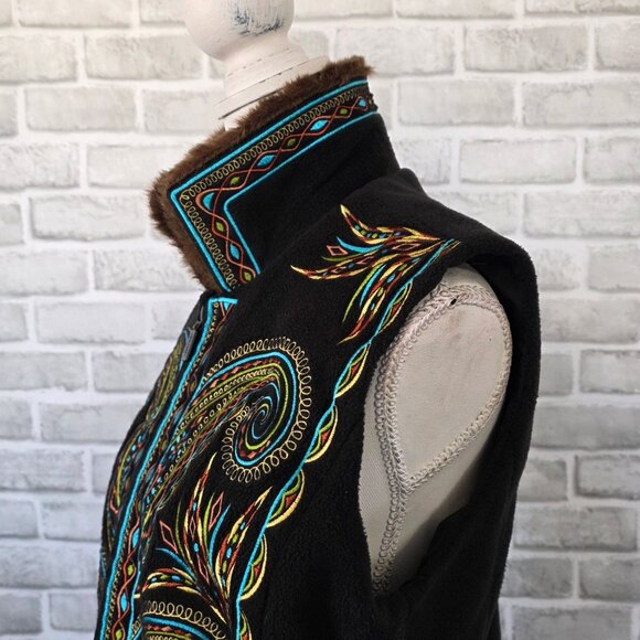 Vintage Bob Mackie Wearable Art Embroidered Faux Fur Fleece Vest Dopamine Med - Picture 3 of 10